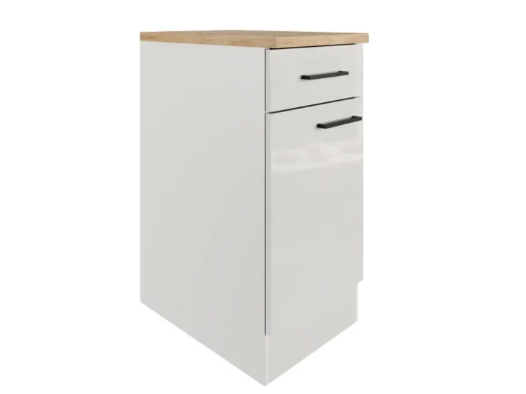 Flex-Well Exclusiv Einbauküchen|Küchenschränke<Küchen-Unterschrank Lund 40 cm Lichtgrau glänzend-Rauchgrau