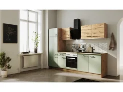 Flex-Well Exclusiv Einbauküchen<Küchenzeile Cara 270 cm Schilfgrün matt - Artisan Eiche