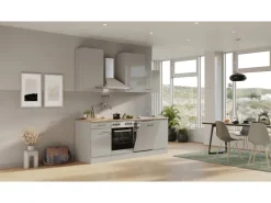 Flex-Well Exclusiv Einbauküchen<Küchenzeile 1701-016 Lund 220 cm Lichtgrau glänzend-Rauchgrau