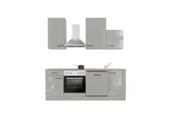 Flex-Well Exclusiv Einbauküchen<Küchenzeile 1701-016 Lund 220 cm Lichtgrau glänzend-Rauchgrau
