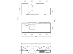 Flex-Well Exclusiv Einbauküchen<Küchenzeile 1701-016 Lund 220 cm Lichtgrau glänzend-Rauchgrau