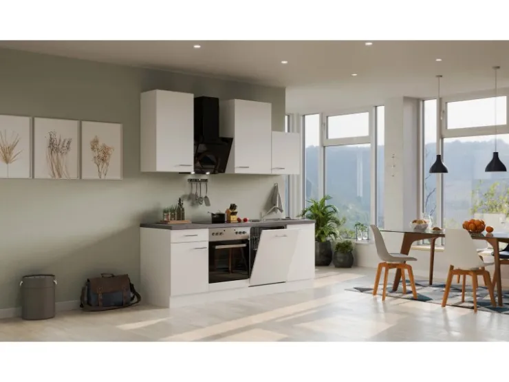 Outlet Flex-Well Exclusiv Küchenzeile Joelina 220 cm Weiß matt - Beton Grau