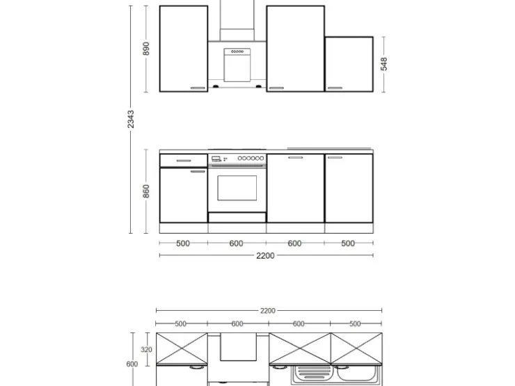 Outlet Flex-Well Exclusiv Küchenzeile Joelina 220 cm Weiß matt - Beton Grau