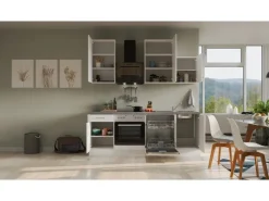 Outlet Flex-Well Exclusiv Küchenzeile Joelina 220 cm Weiß matt - Beton Grau