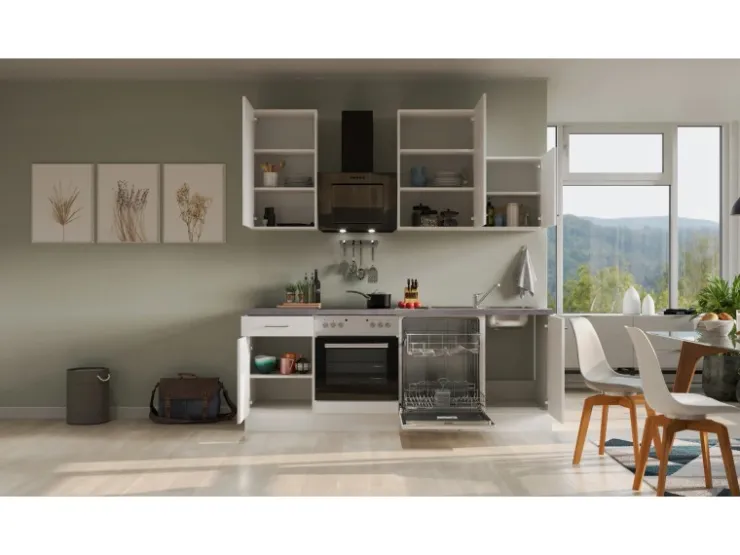 Outlet Flex-Well Exclusiv Küchenzeile Joelina 220 cm Weiß matt - Beton Grau