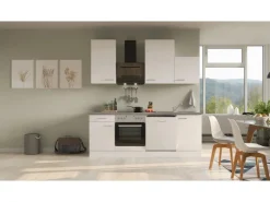 Outlet Flex-Well Exclusiv Küchenzeile Joelina 220 cm Weiß matt - Beton Grau