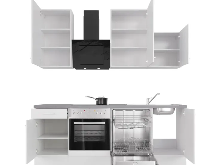 Outlet Flex-Well Exclusiv Küchenzeile Joelina 220 cm Weiß matt - Beton Grau