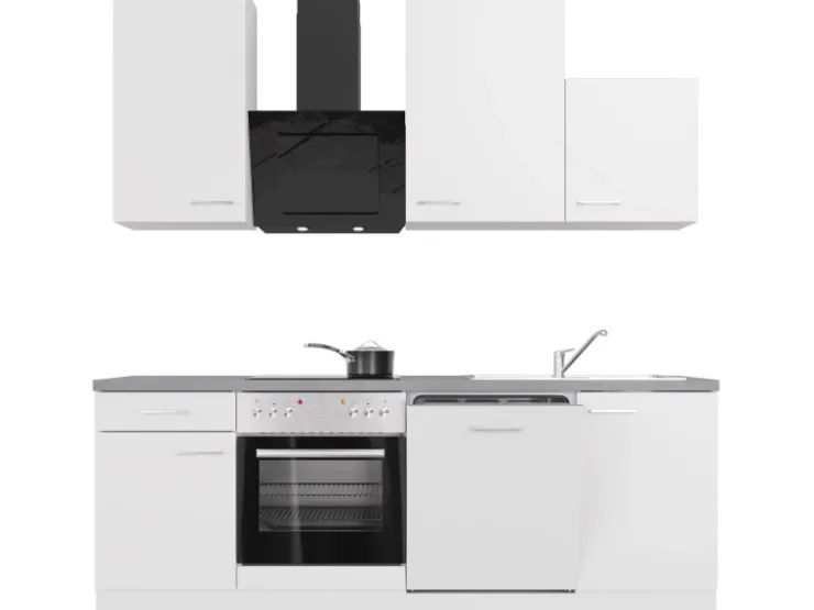 Outlet Flex-Well Exclusiv Küchenzeile Joelina 220 cm Weiß matt - Beton Grau