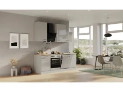 Flex-Well Exclusiv Einbauküchen<Küchenzeile 1701-017 Lund 220 cm Lichtgrau glänzend-Rauchgrau