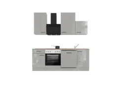Flex-Well Exclusiv Einbauküchen<Küchenzeile 1701-017 Lund 220 cm Lichtgrau glänzend-Rauchgrau