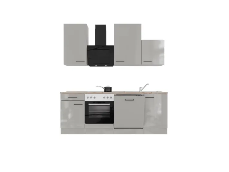Flex-Well Exclusiv Einbauküchen<Küchenzeile 1701-017 Lund 220 cm Lichtgrau glänzend-Rauchgrau