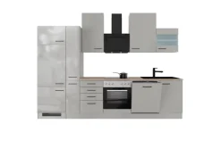 Outlet Flex-Well Exclusiv Küchenzeile Lund 310 cm Lichtgrau glänzend-Rauchgrau