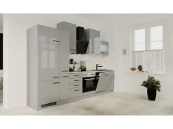 Outlet Flex-Well Exclusiv Küchenzeile Lund 310 cm Lichtgrau glänzend-Rauchgrau