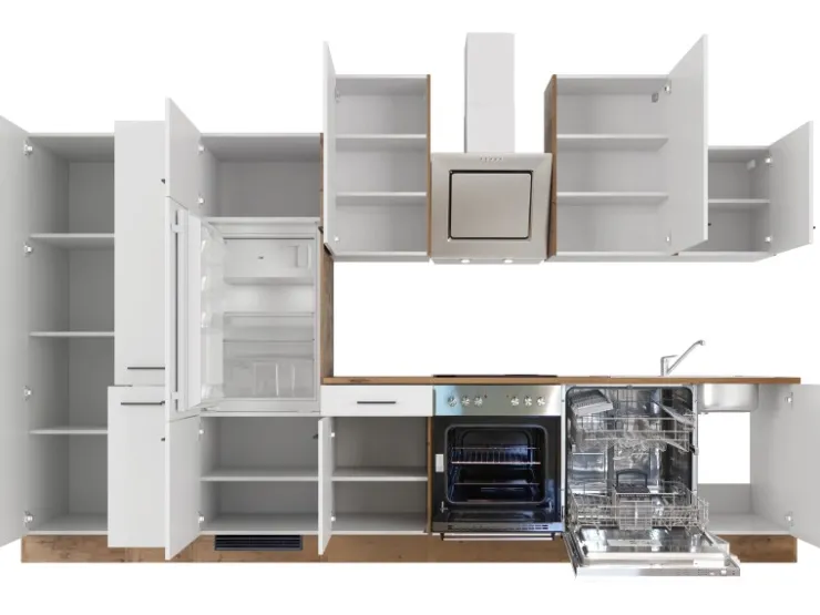 Flex-Well Exclusiv Kühlschränke<Küchenzeile Vintea 360 cm Magnolia matt - Lancelot Oak