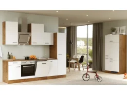 Flex-Well Exclusiv Kühlschränke<Küchenzeile Vintea 360 cm Magnolia matt - Lancelot Oak