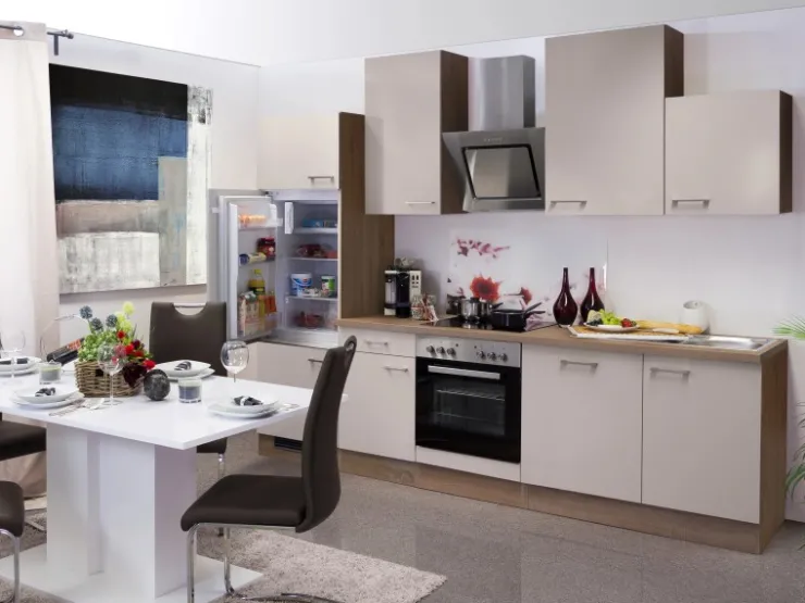 Best Flex-Well Exclusiv Küchenzeile Orlando 280 cm Kaschmir Glanz-Sonoma Eiche
