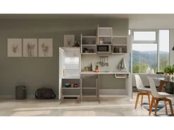 Clearance Küchenzeile Arizona 210 cm Quarz Cubanit - San Remo Eiche Kühlschränke