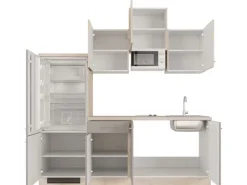 Clearance Küchenzeile Arizona 210 cm Quarz Cubanit - San Remo Eiche Kühlschränke