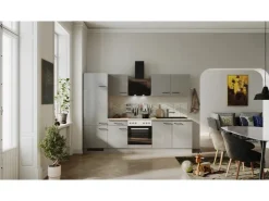 Sale Flex-Well Exclusiv Küchenzeile Lund 270 cm Lichtgrau glänzend-Rauchgrau