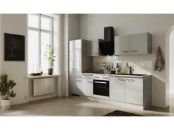 Sale Flex-Well Exclusiv Küchenzeile Lund 270 cm Lichtgrau glänzend-Rauchgrau