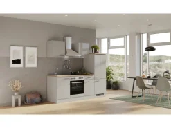 Best Flex-Well Exclusiv Küchenzeile 1706-002 Lund 220 cm Lichtgrau glänzend-Rauchgrau