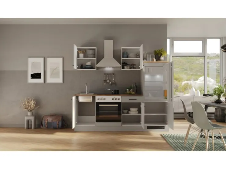 Best Flex-Well Exclusiv Küchenzeile 1706-002 Lund 220 cm Lichtgrau glänzend-Rauchgrau