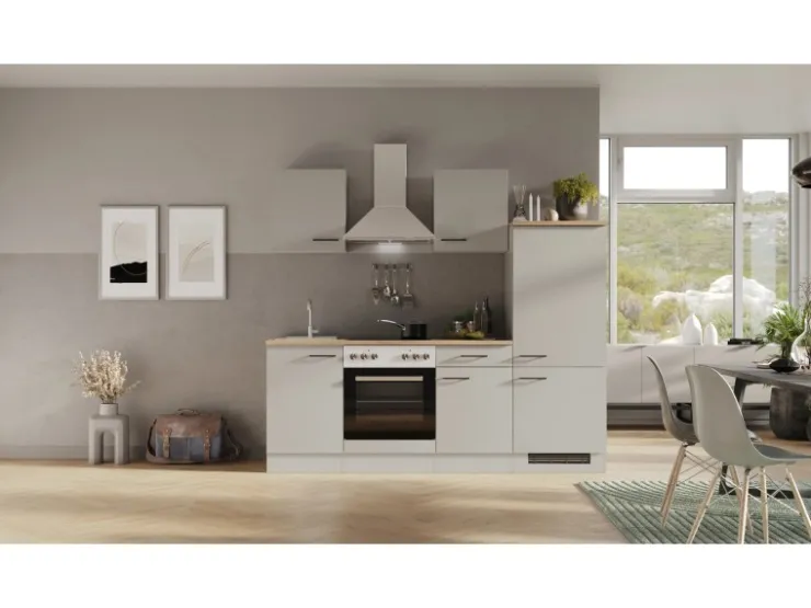 Best Flex-Well Exclusiv Küchenzeile 1706-002 Lund 220 cm Lichtgrau glänzend-Rauchgrau