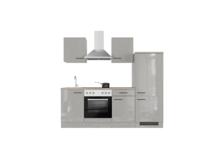 Best Flex-Well Exclusiv Küchenzeile 1706-002 Lund 220 cm Lichtgrau glänzend-Rauchgrau