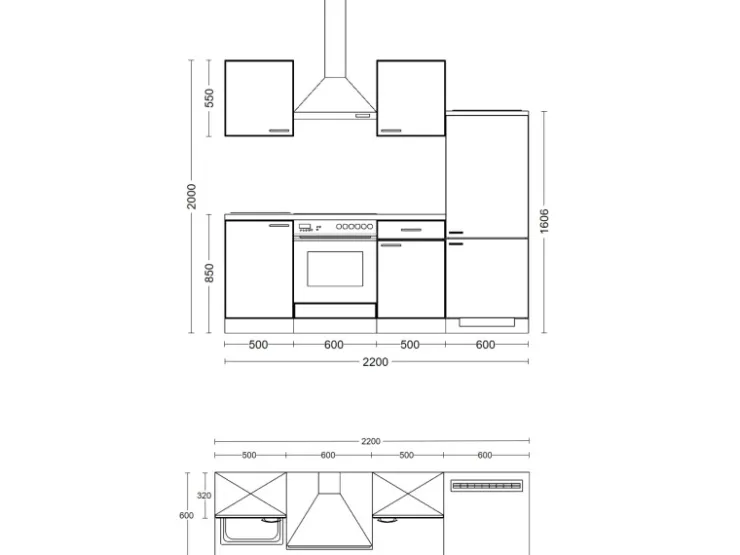 Best Flex-Well Exclusiv Küchenzeile 1706-002 Lund 220 cm Lichtgrau glänzend-Rauchgrau