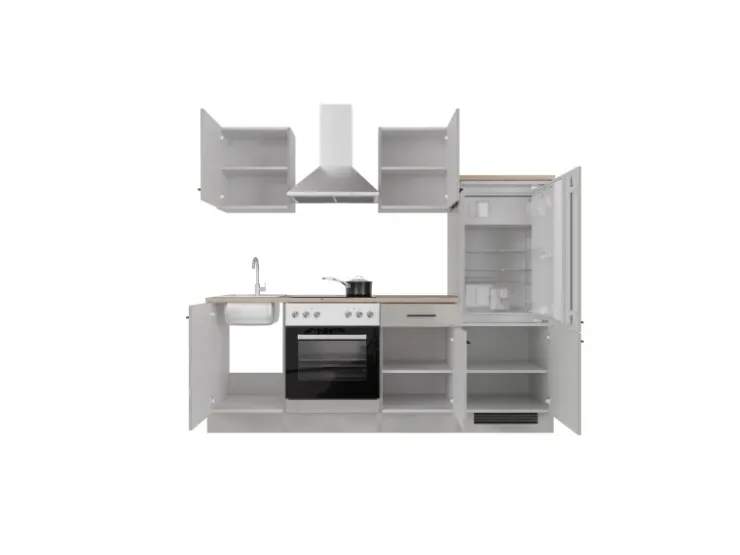 Best Flex-Well Exclusiv Küchenzeile 1706-002 Lund 220 cm Lichtgrau glänzend-Rauchgrau