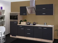 Clearance Küchenzeile Lara 270 cm Anthrazit-San Remo Eiche NB Kochfelder|Kühlschränke
