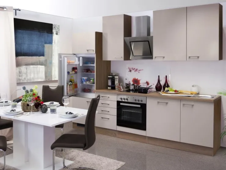 Best Flex-Well Exclusiv Küchenzeile Orlando 280 cm Kaschmir Glanz-Sonoma Eiche