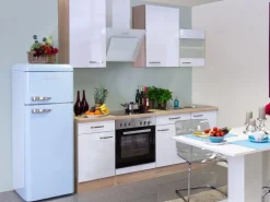 Flex-Well Exclusiv Kochfelder|Kühlschränke<Küchenzeile Valero 220 cm Hochglanz Weiß-Sonoma Eiche