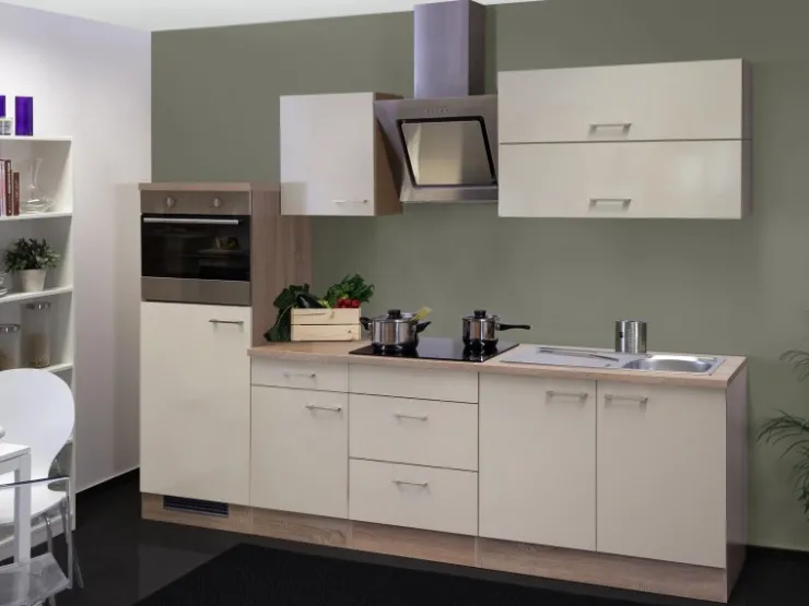Flex-Well Exclusiv Kochfelder|Kühlschränke<Küchenzeile Orlando 270 cm Kaschmir Glanz-Sonoma Eiche NB