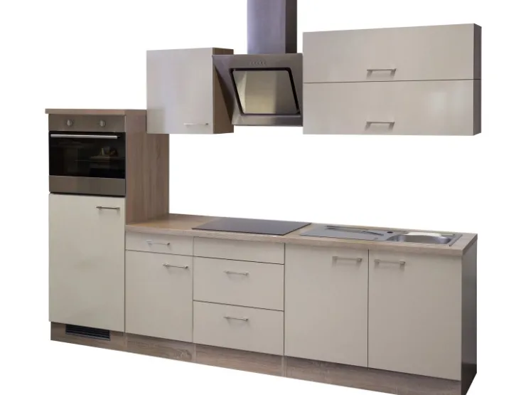 Flex-Well Exclusiv Kochfelder|Kühlschränke<Küchenzeile Orlando 270 cm Kaschmir Glanz-Sonoma Eiche NB