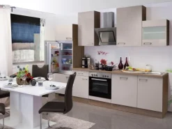 New Flex-Well Exclusiv Küchenzeile Orlando 280 cm Kaschmir Glanz-Sonoma Eiche