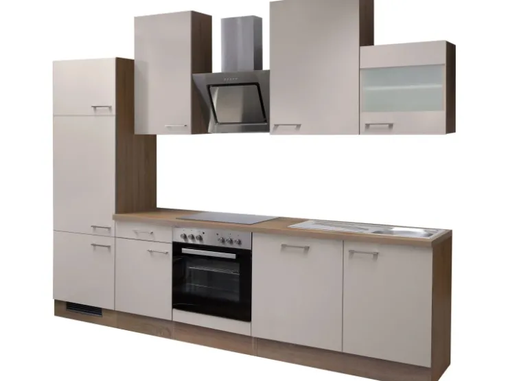 New Flex-Well Exclusiv Küchenzeile Orlando 280 cm Kaschmir Glanz-Sonoma Eiche