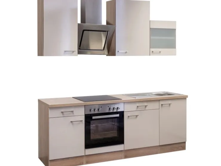 Discount Flex-Well Exclusiv Küchenzeile Orlando 220 cm Kaschmir Glanz-Sonoma Eiche