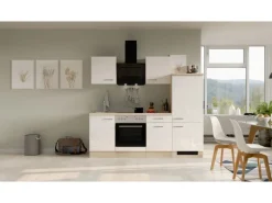 Online Küchenzeile Valero 220 cm Hochglanz Weiß - Sonoma Eiche Herde|Kochfelder