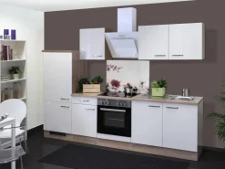 Flex-Well Exclusiv Herde|Kochfelder<Küchenzeile Valero 270 cm Hochglanz Weiß-Sonoma Eiche