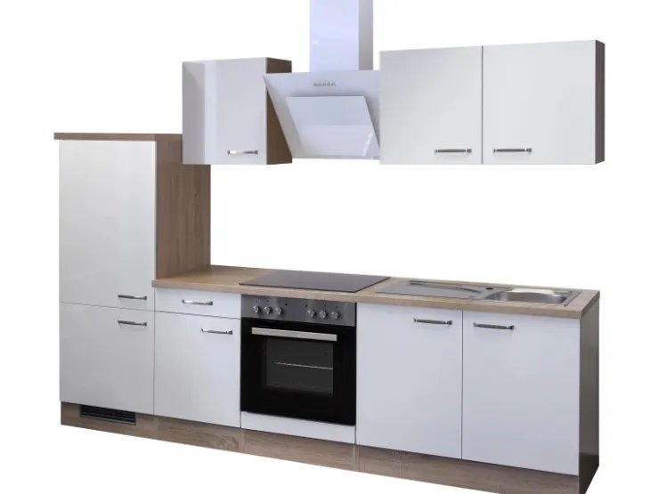 Flex-Well Exclusiv Herde|Kochfelder<Küchenzeile Valero 270 cm Hochglanz Weiß-Sonoma Eiche