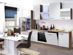 Flex-Well Exclusiv Herde|Kühlschränke<Küchenzeile Valero 280 cm Hochglanz Weiß-Sonoma Eiche