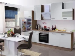 Flex-Well Exclusiv Herde|Kühlschränke<Küchenzeile Valero 280 cm Hochglanz Weiß-Sonoma Eiche