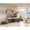 New Küchenzeile Focus 220 cm Akazie - Aubergine Herde