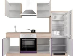 New Küchenzeile Focus 220 cm Akazie - Aubergine Herde