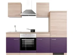 New Küchenzeile Focus 220 cm Akazie - Aubergine Herde