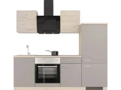 Clearance Flex-Well Exclusiv Küchenzeile Arizona 220 cm Quarz Cubanit - San Remo Eiche