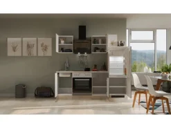 Clearance Flex-Well Exclusiv Küchenzeile Arizona 220 cm Quarz Cubanit - San Remo Eiche