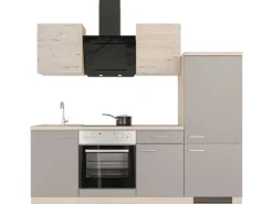 Clearance Flex-Well Exclusiv Küchenzeile Arizona 220 cm Quarz Cubanit - San Remo Eiche