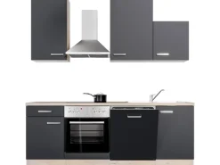 Flex-Well Exclusiv Herde<Küchenzeile Lara 220 cm Anthrazit - San Remo Eiche